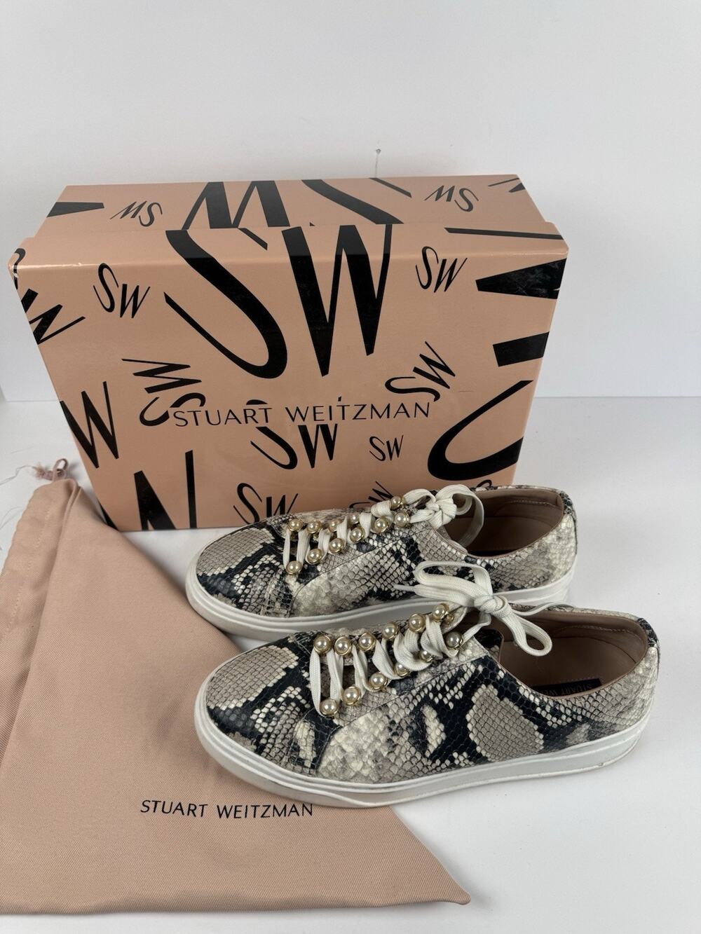 Stuart Weitzman Roccia Excelsa Python Pearl Sneakers Size 8.5 Boxed
